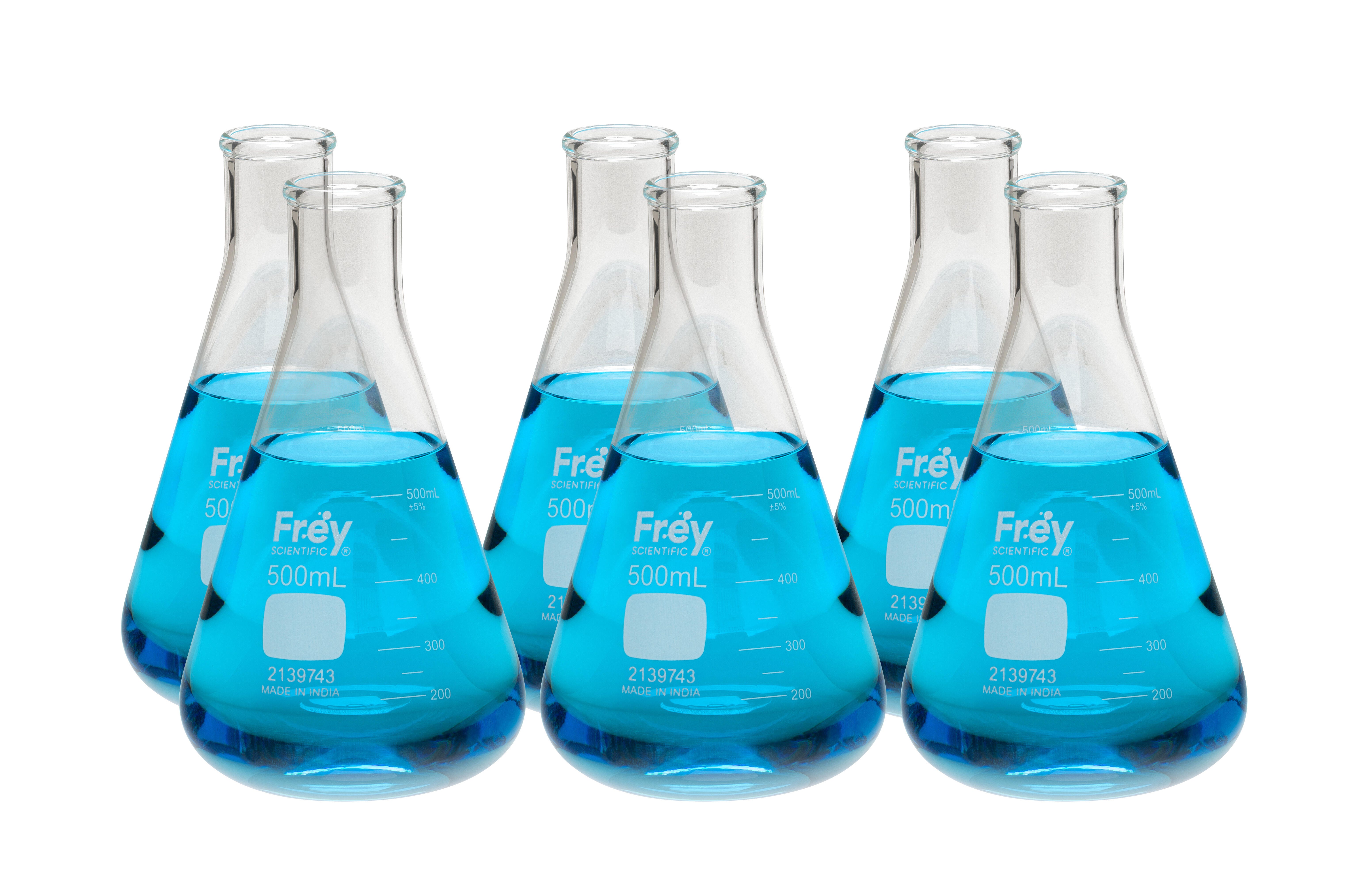 Frey Scientific Narrow Mouth Erlenmeyer Flasks, 500 mL, Pack of 6